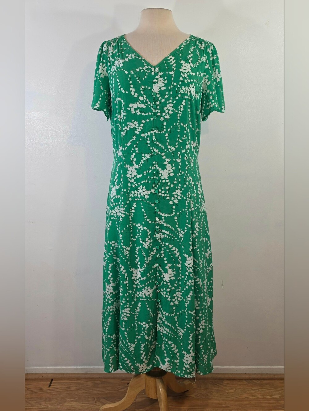Talbots Green Floral Fit & Flare Dress 12 Classic Cottagecore